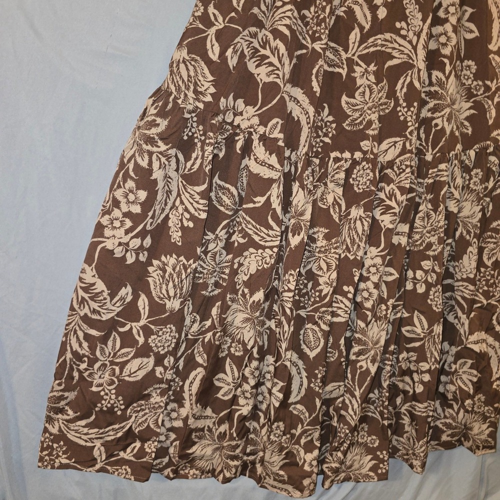 Rusttydustty Maxi Dress Small Womens Brown Floral Tiered Boho Embroidered V-Neck - Picture 3 of 11
